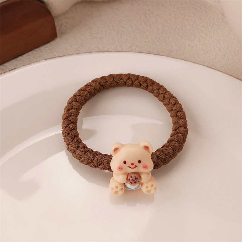 Caricatura encantadora crema oso anillo de cabello de alta elasticidad engrosado oso correa de cabello cuerda de cabello de cola de caballo accesorios para el cabello