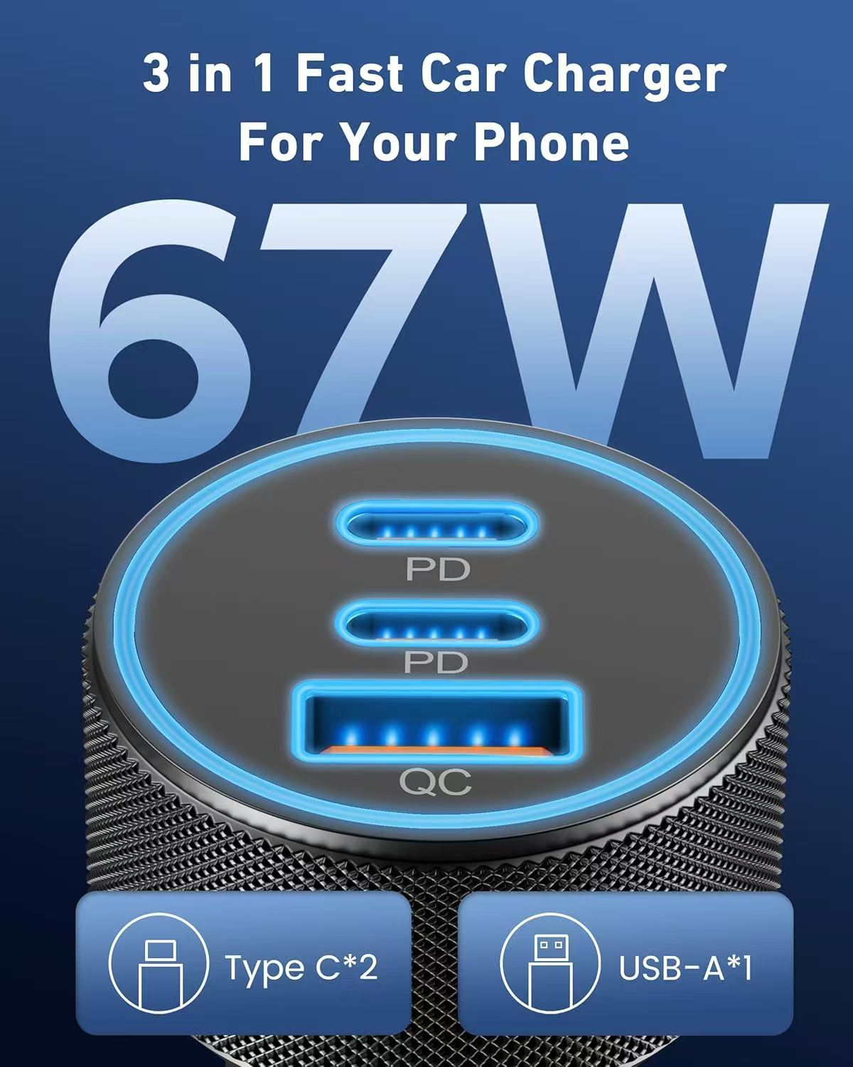 Cross-Border One-To-Three Aluminum Alloy Super Fast Charging Dual Pd30W+Qc Car Cigarette Lighter Phone Charger Wholesale