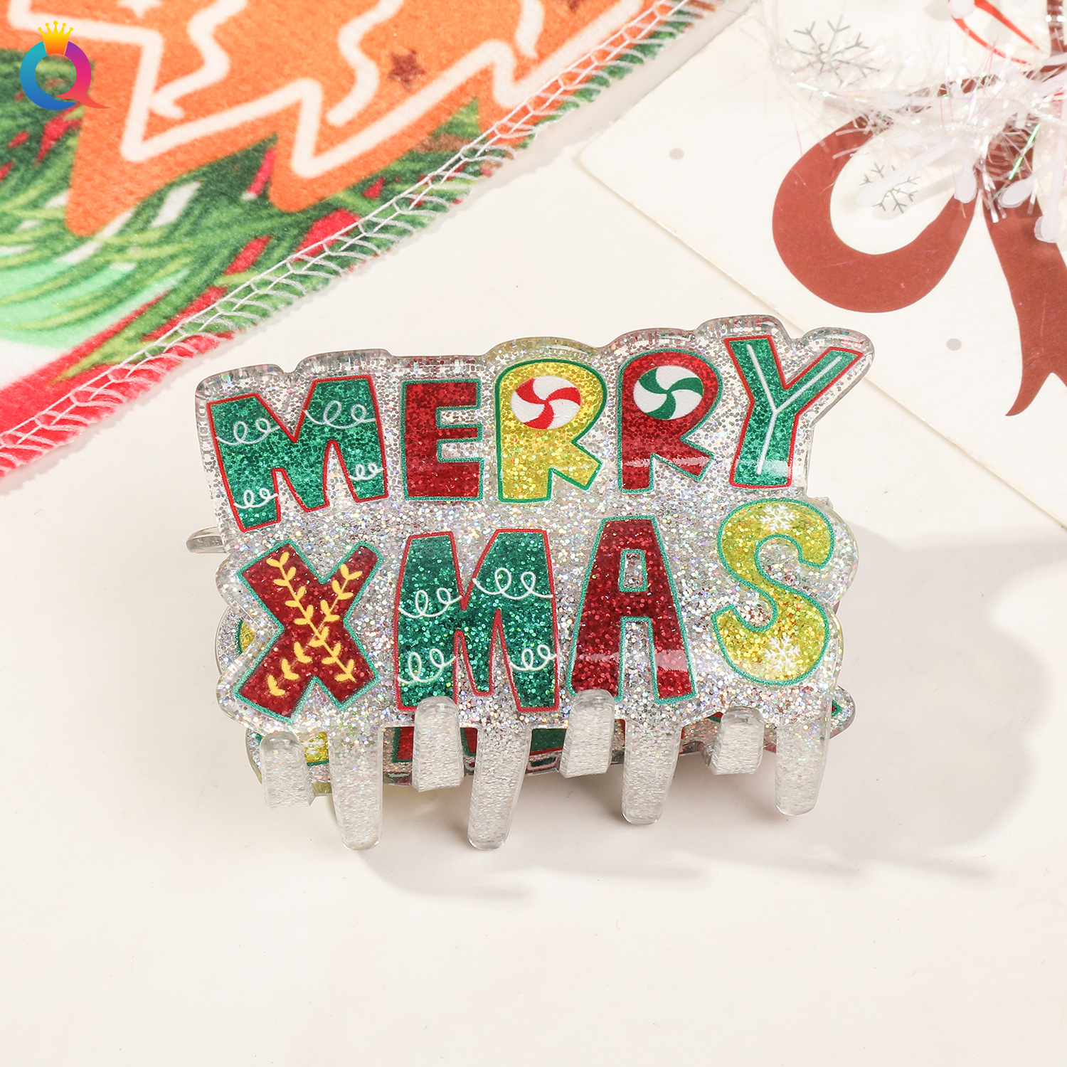 Christmas gift Odd reading cross border acrylic Christmas cartoon glitter hair clip disc hair clip senior sense shark clip hair accessories wholesale_voghion.com