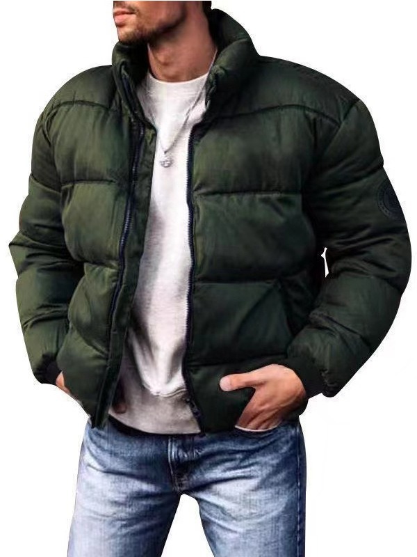 Chaqueta acolchada de algodón de invierno para hombres nuevos transfronterizos Abrigo acolchado de algodón con cuello de pie simple Chaqueta acolchada de algodón imprimible de color sólido engrosada