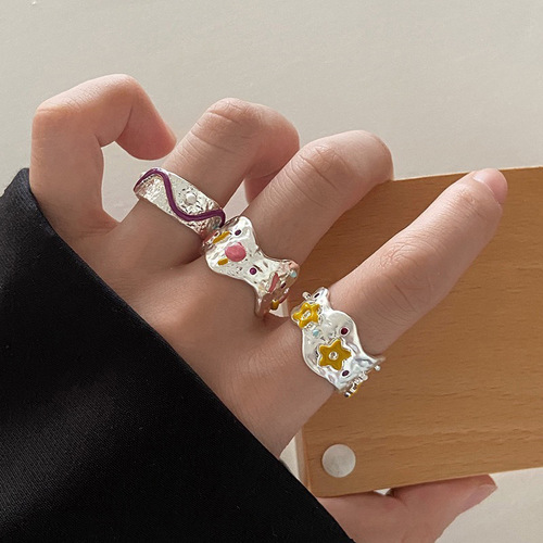 Flower plain silver zircon open ring women's niche design high-end index finger ring simple cold style ring wholesale