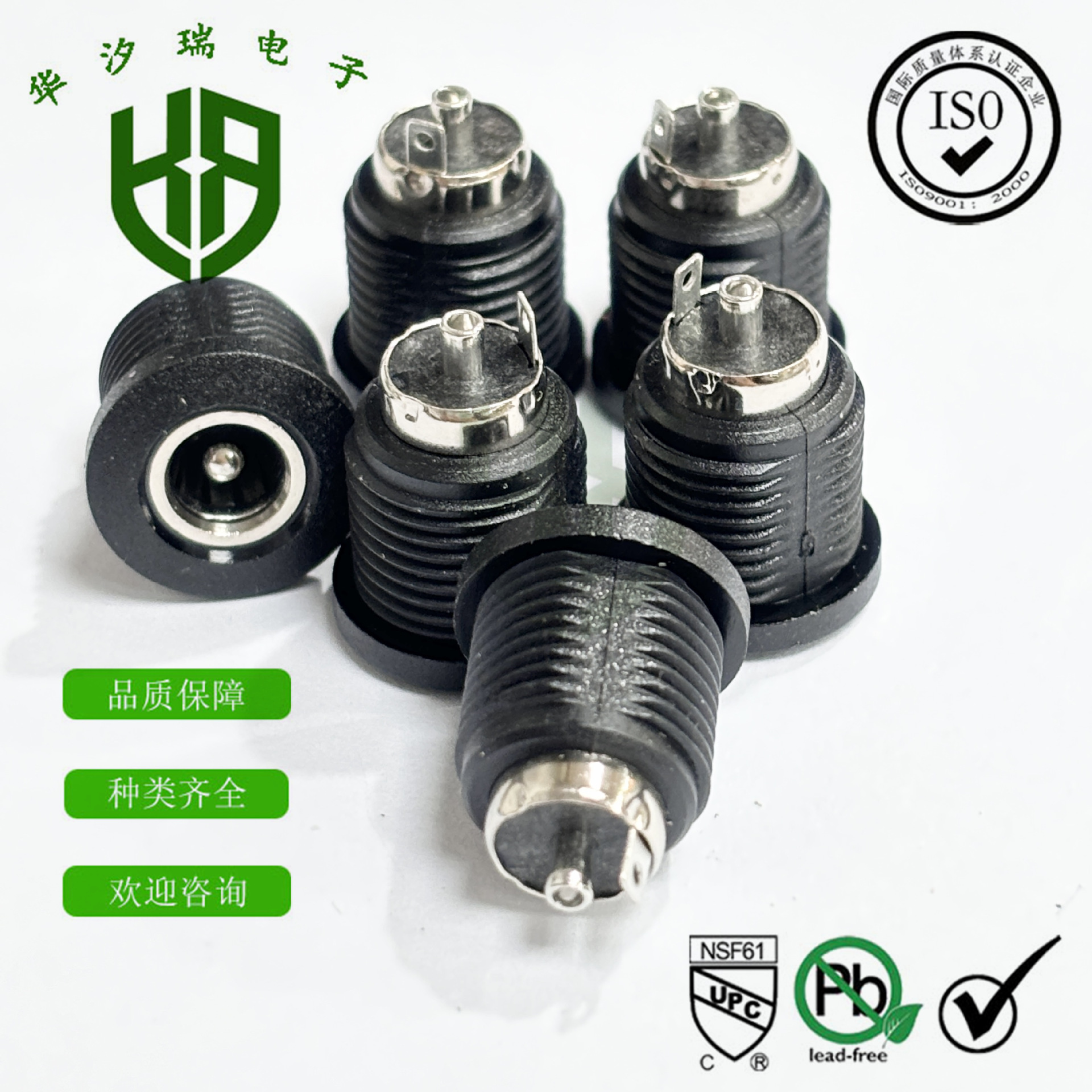 DC-022D 电源插座母座带焊脚线 18*14mm 带螺丝 直插充电插座