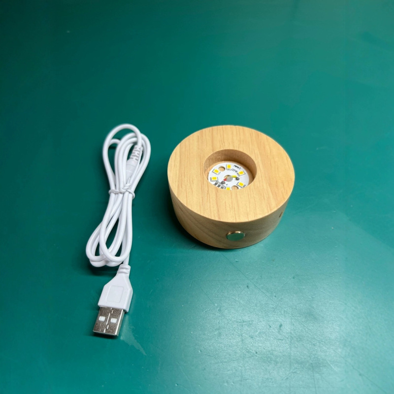 ラウンド発光無垢材ランプベースタッチクリエイティブ LED ナイトライト充電ベースランプルーム DIY 雰囲気ライト|undefined