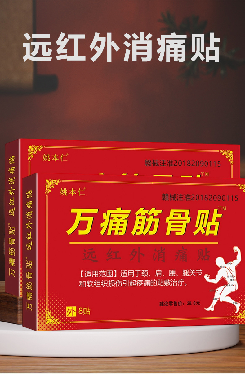 Wan Tong Herbal Pain Relief Patches 8 Patches Per Box External Use Body Care Plaster specifications