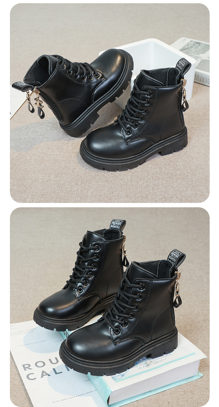 2024 Autumn/Winter New Children's Martin Single Boys' Velvet Short Warm Girls' Soft Bottom Leather Boots_voghion.com