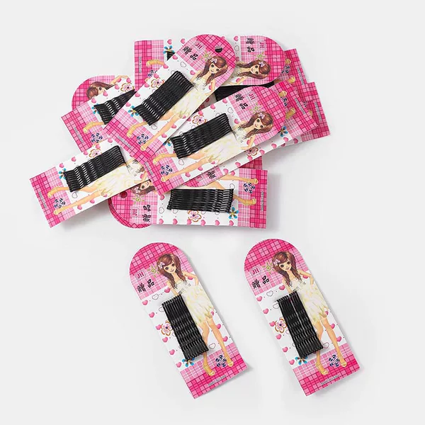 Black Cardboard Hairpin Small Gift Hair Clip for Girls' Bangs, Ins-Style Wavy Clip