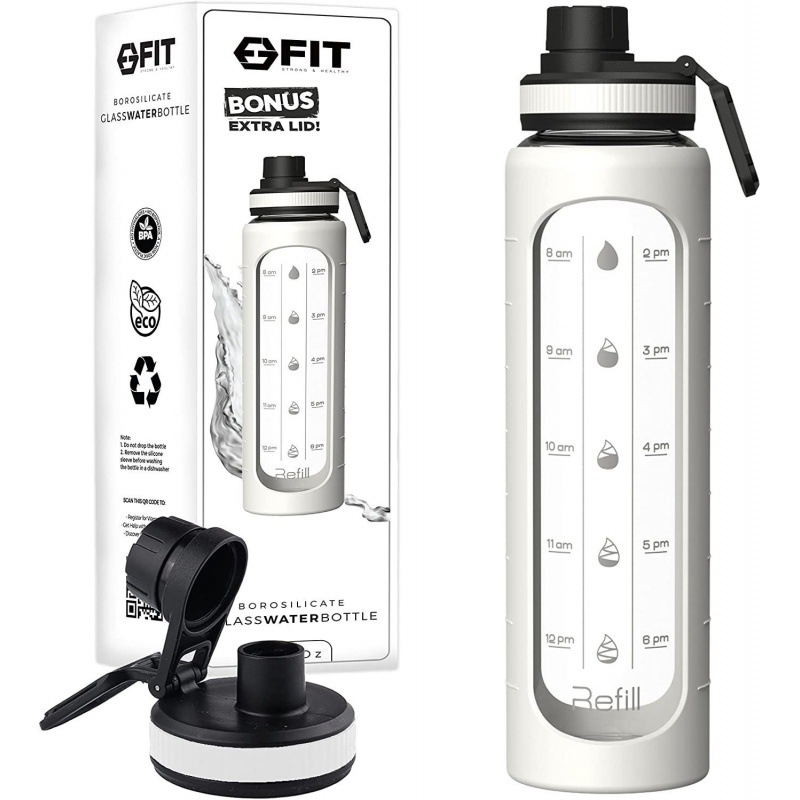 Cubierta portátil transfronteriza portátil hervidor deportivo de gran capacidad Flip taza de paja con escala cubierta de silicona vidrio de una sola capa