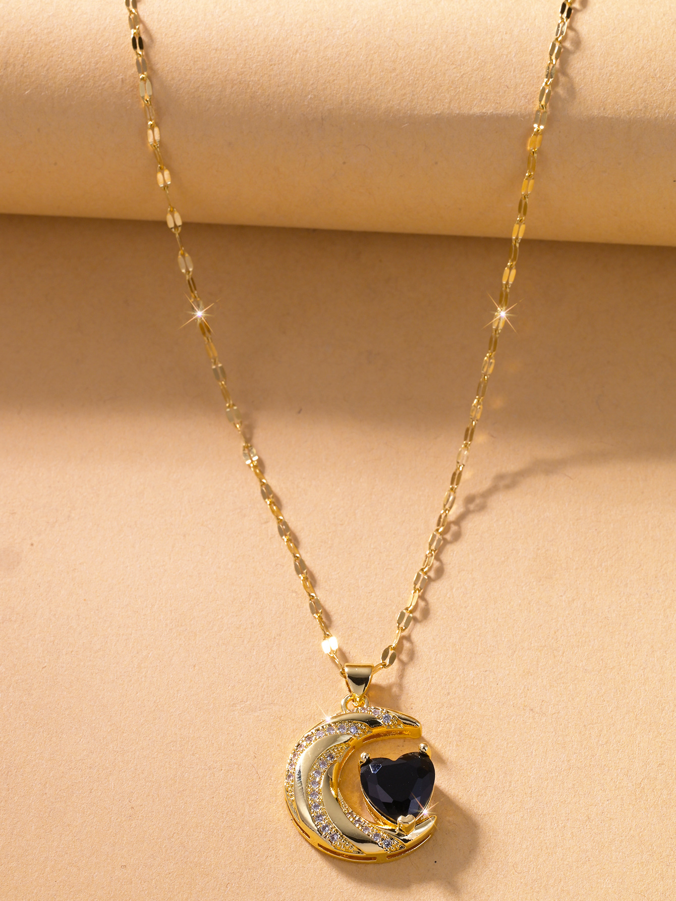 12g Weight Titanium Steel Pendant Material Zircon Inlay Material Pendant Necklace Classification Titanium Steel Chain Material 1 Piece Quantity Holiday, Daily Occasion Titanium Steel Material Moon, Heart Shape Pattern Unisex Gender Inlay Design Casual, Sweet Style Wholesale Jewelry Casual Sweet Moon Heart Shape Titanium Steel Zircon Inlay Pendant Necklace 8