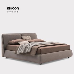 Bend First-Layer Cowhide Leather Bed Modern Internet Celebrity Creative Designer Bedroom Furniture Cotton and Linen Fabric