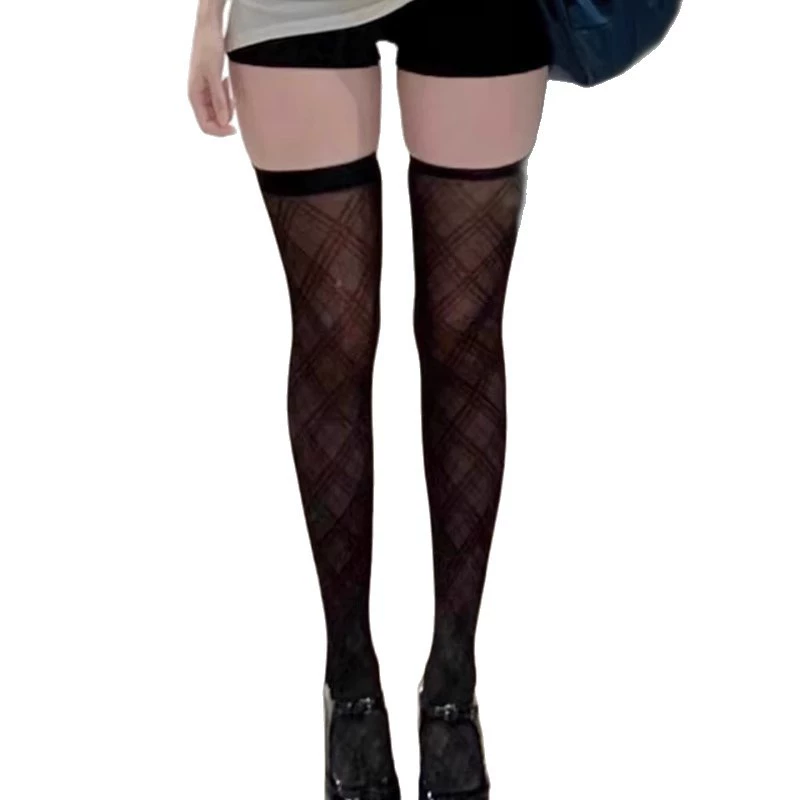 Japanese sexy summer thin high boots with diamond pattern, knee socks