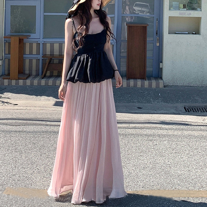 French-Style Off-Shoulder Floral Top, Shimmering Elastic Waist Skirt, Flowy Long Skirt 2026