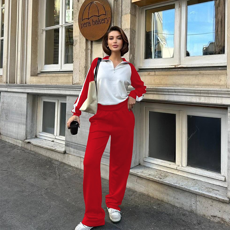 211475 Spring Autumn New Cross-Border European And American Color-Block Long-Sleeve Zipper Sweatshirt Women's Fashion_ecoleips.com