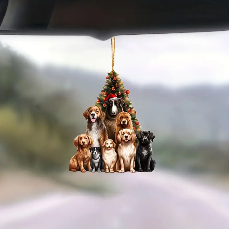 Transfronterizos 2D acrílico plano caricatura Navidad perros adornos colgantes de automóviles