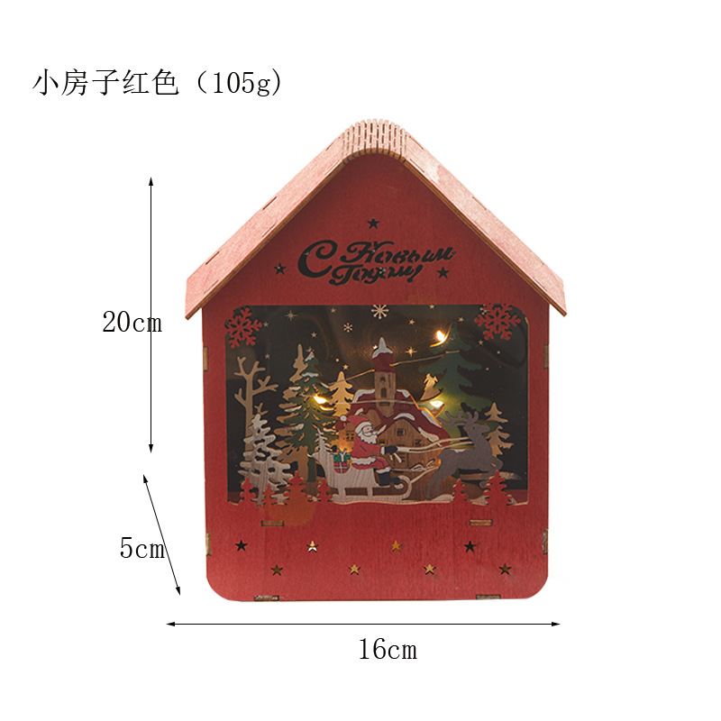 Navidad retro luminosa madera pequeña decoración de la casa colgante con luces decoración de Navidad escena disparo de props