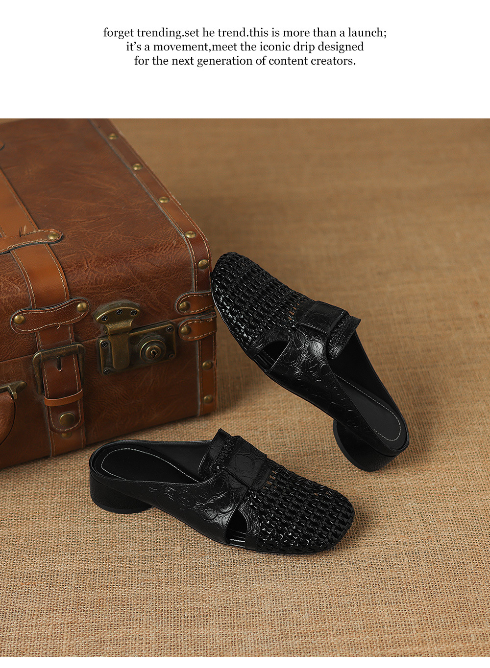 Sandal nữ quai chữ V mũi kín phong cách vintage gót thấp — đen chi tiết 17