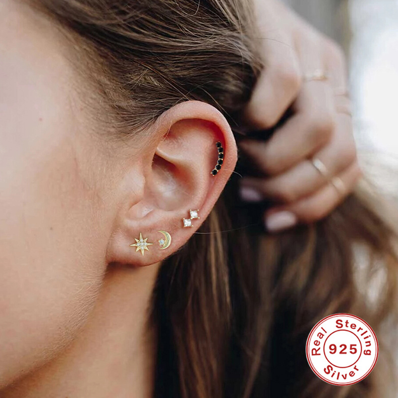 Geometric Pattern 1 Piece 925 Sterling Silver Geometric Ear Studs