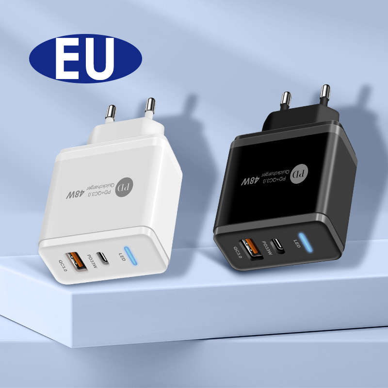 PD48W fast charging mobile phone 5V5A British standard PD+USB multi port LED light adapter charger_voghion.com