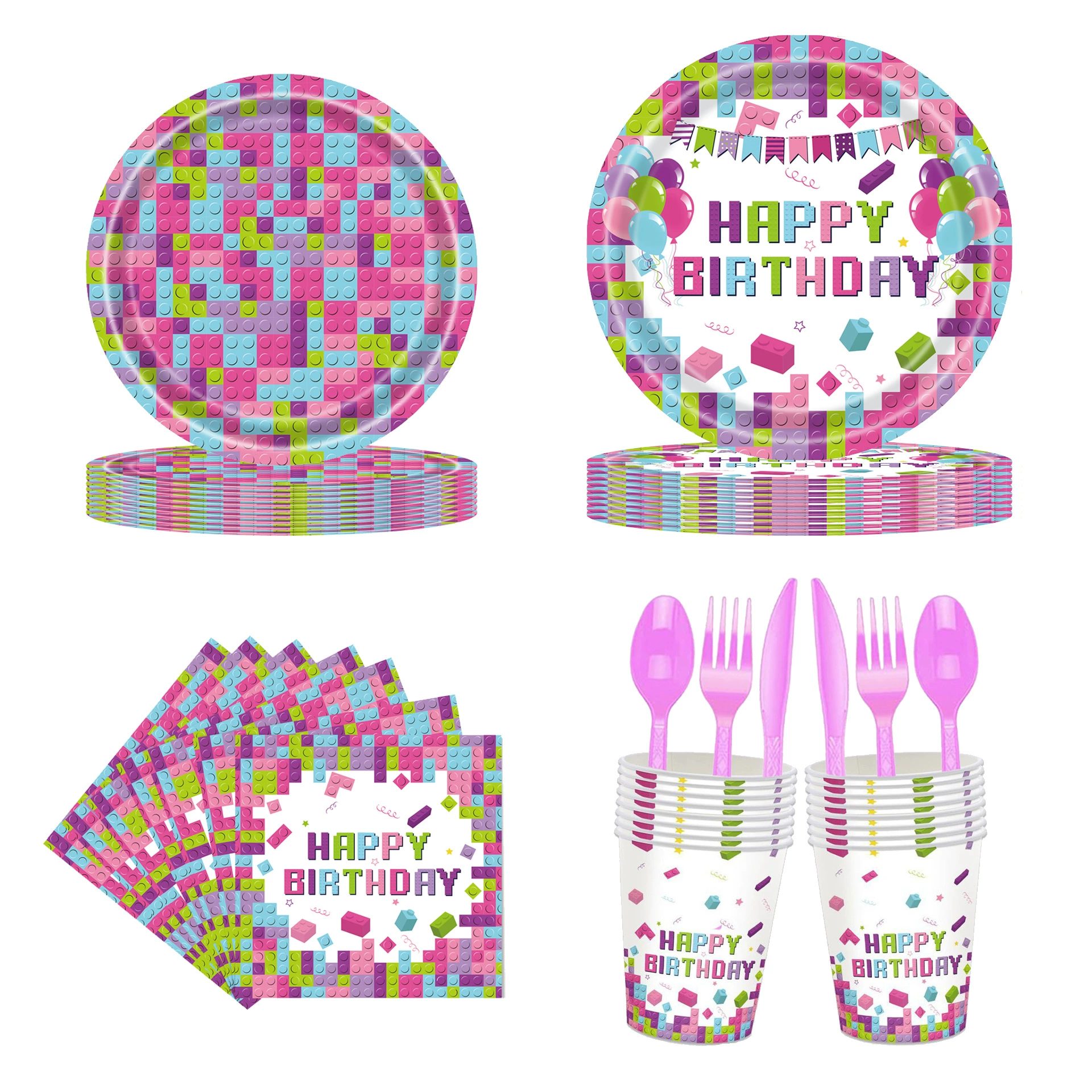 Purple constructor, children's evening dress, disposable tableware, set, new collection