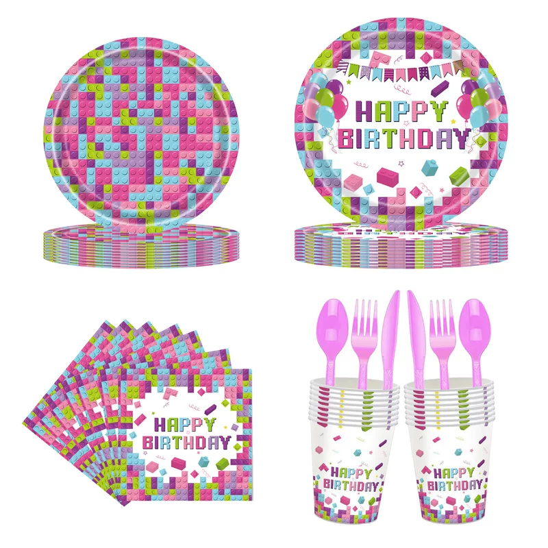 Purple constructor, children's evening dress, disposable tableware, set, new collection