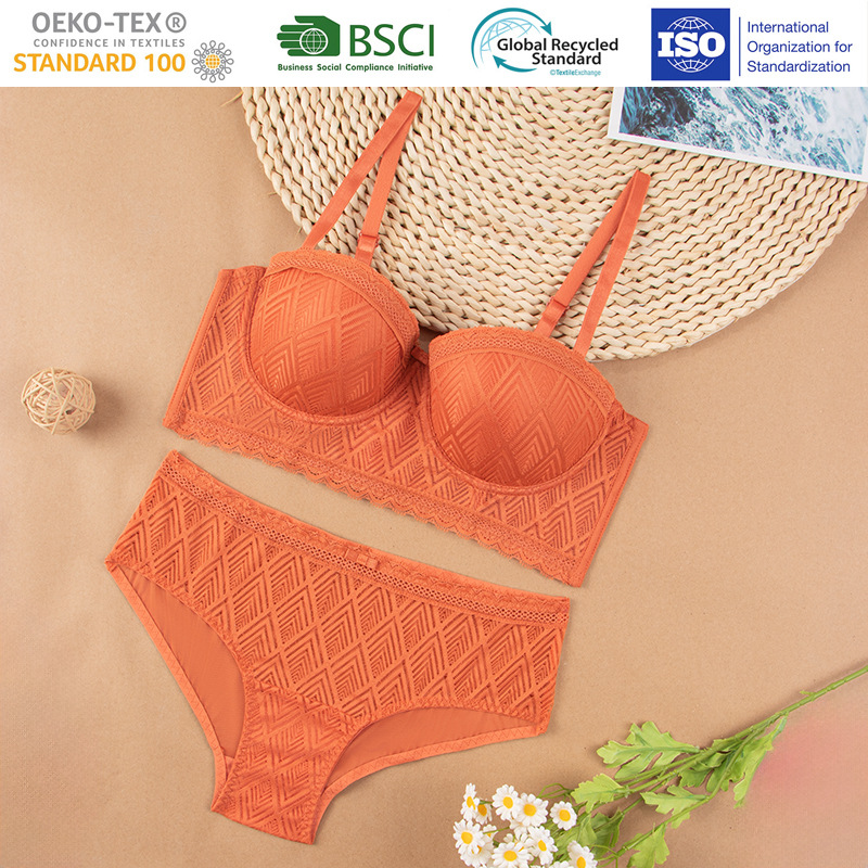 Comercio exterior europeo y americano sexy traje de sujetador de encaje para mujer, pechos pequeños, colección, leche auxiliar, ropa interior francesa de media taza, mujer