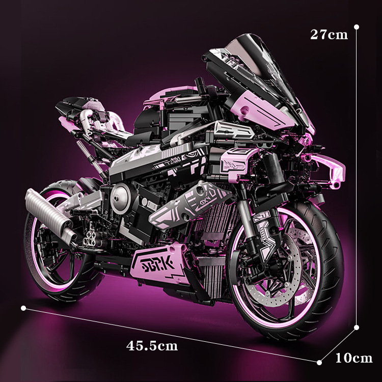 Compatible with Lego Bricks, Pink Block Bm Motorcycle Model, Technology Trendy Educational Assembly Toy Car