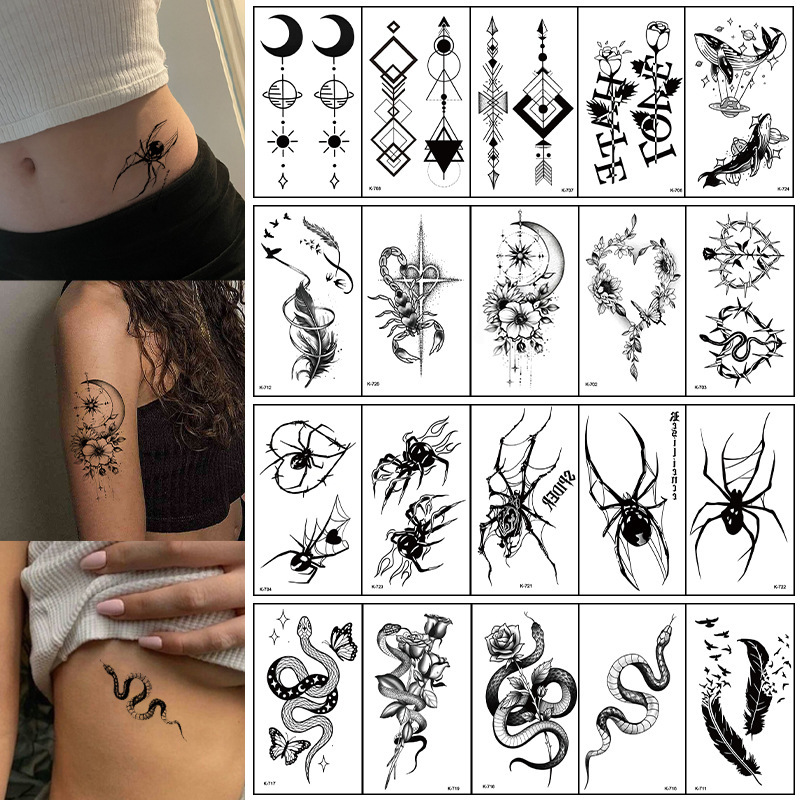 Source Factory Spot Supply Cross-border Supply Disposable Temporary Tattoo Stickers Halloween Spider Snake Heart Feathers