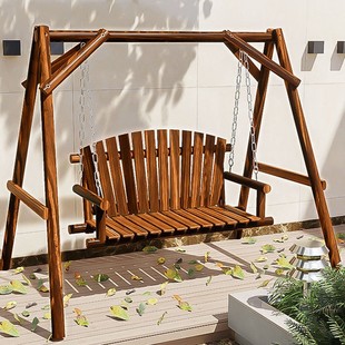 Solid Wood Outdoor Swing Courtyard Park Rocking Chair Outdoor Hanging Chair Garden Villa Anti-Corrosion Wood Kidsren's Double Large Swing