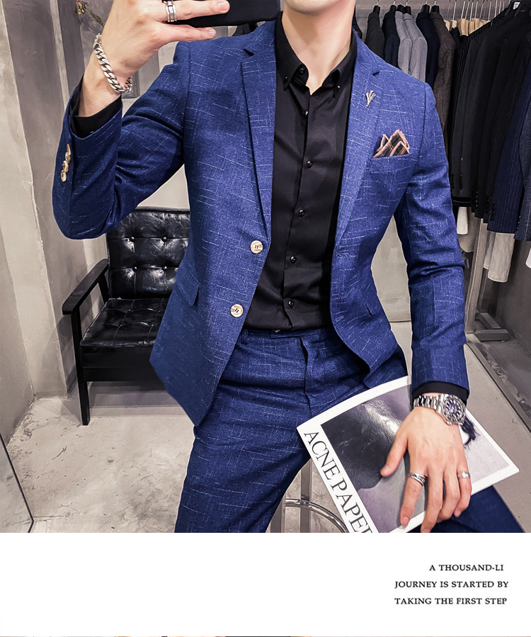 Men's Slim Fit Suit With Dark Pattern Two Button Jacket And Trousers_voghion.com
