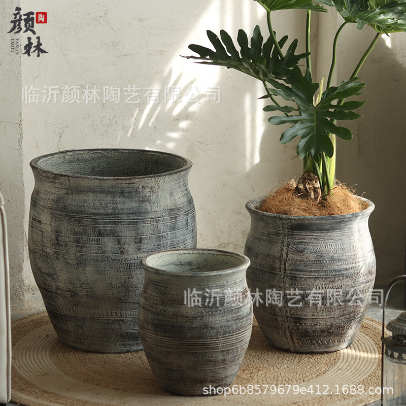 Retro creativo magnesio mud gran maceta de flores de magnesio silencioso jarrón de viento sala de estar balcón patio del hotel gran decoración de vasos de suelo