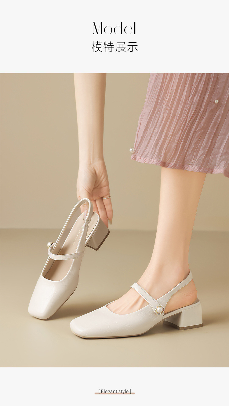 Sandal nữ mũi vuông quai ngang gót thấp phong cách Pháp — Rượu sâm banh NM20 chi tiết 13