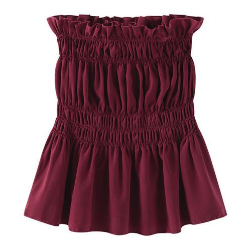 Women's Summer Korean Version New Compression Pleated Mushroom Edge Bralette Backless Short Sleeveless Top Outer Worn Base Shirt