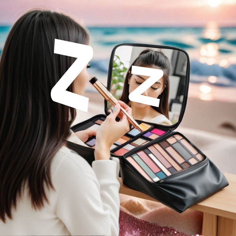 Portable Mirror Cosmetic Bag for Women, Large Capacity, New Style, Super Popular, Professional Satchel Storage Box, Popular Travel Item
