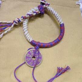 原创设计紫色山鬼花钱手绳精工手编棉绳文玩时尚饰品佛珠手串批发