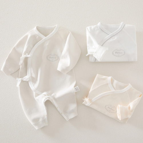 Baby clothes slanted lapels white toddler butterfly clothes cotton spring long baby jumpsuit newborn clothes