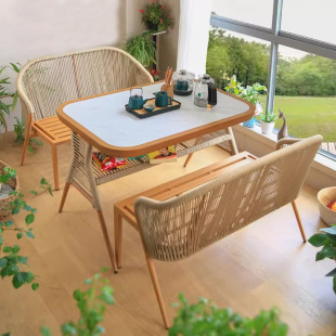 Light Luxury Slate Outdoor Tea Table Modern Simple Leisure Dining Table Integrated Rectangular Multi-Functional Desk Home Tea Table
