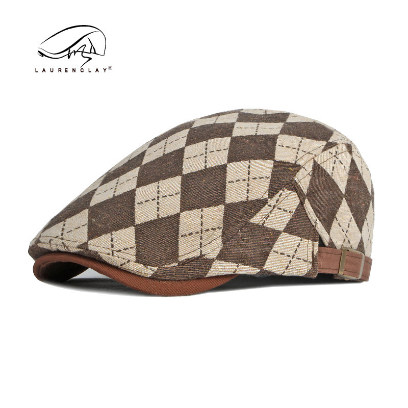 2022 Spring New Personalized Peaked Cap Women's British Retro Diamond Check Beret Men's Casual Forward Cap Trend 2022 Spring New Personalized Peaked Cap Women's British Retro Diamond Check Beret Men's Casual Forward Cap Trend