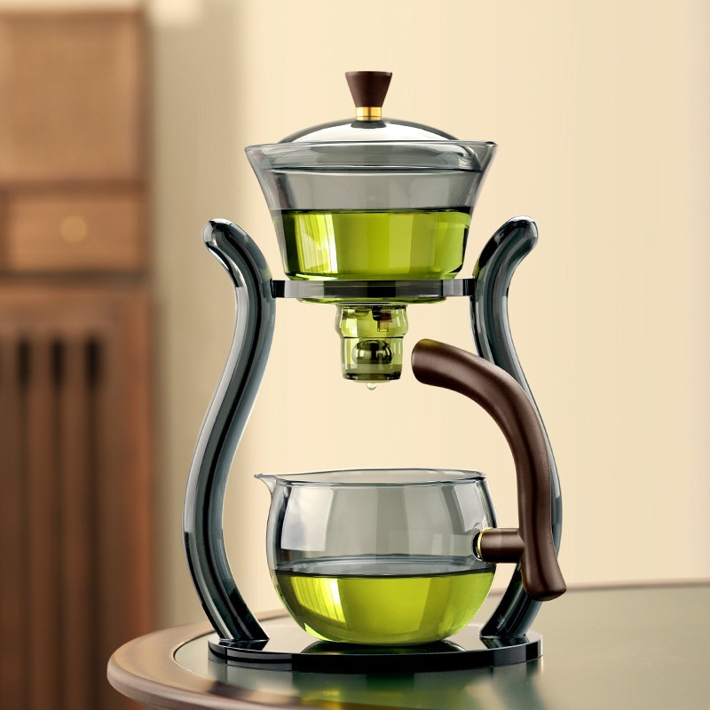 Juego de té de vidrio gris ahumado traje de hogar magnético Oficina de elaboración de la cerveza tetera perezoso té Kung Fu tetera