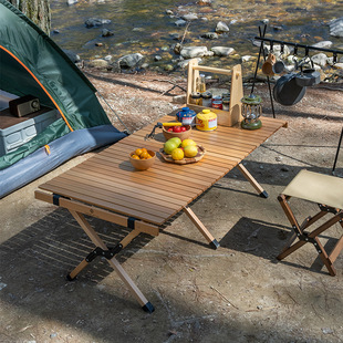 Outdoor Portable Barbecue Table Self-driving Travel Beech Picnic Table and Chair Folding Small Table and Chair Camping Egg Roll Table