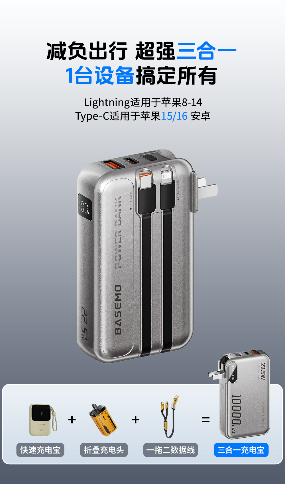 [3C güvenlik Sertifikası] Beimo Süper Hızlı Şarj 20.000 mAh güç bankası, Huawei ve Apple için uygun bir kablo ile birlikte gelir.