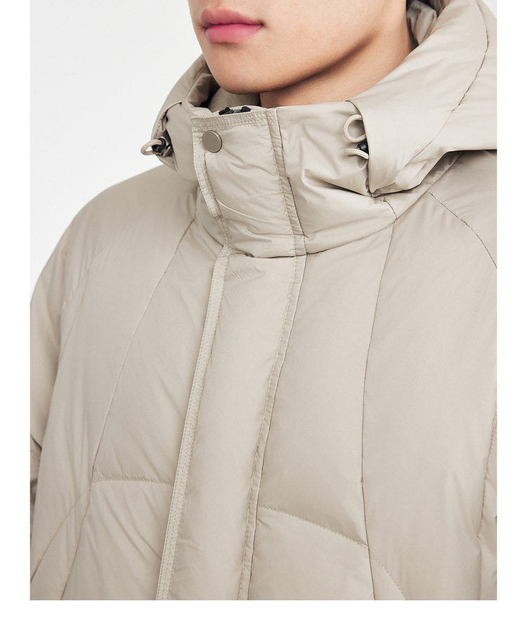 Áo khoác parka nam dáng dài có mũ trùm, tay raglan, chất liệu lông vũ chống gió — màu đen chi tiết 31