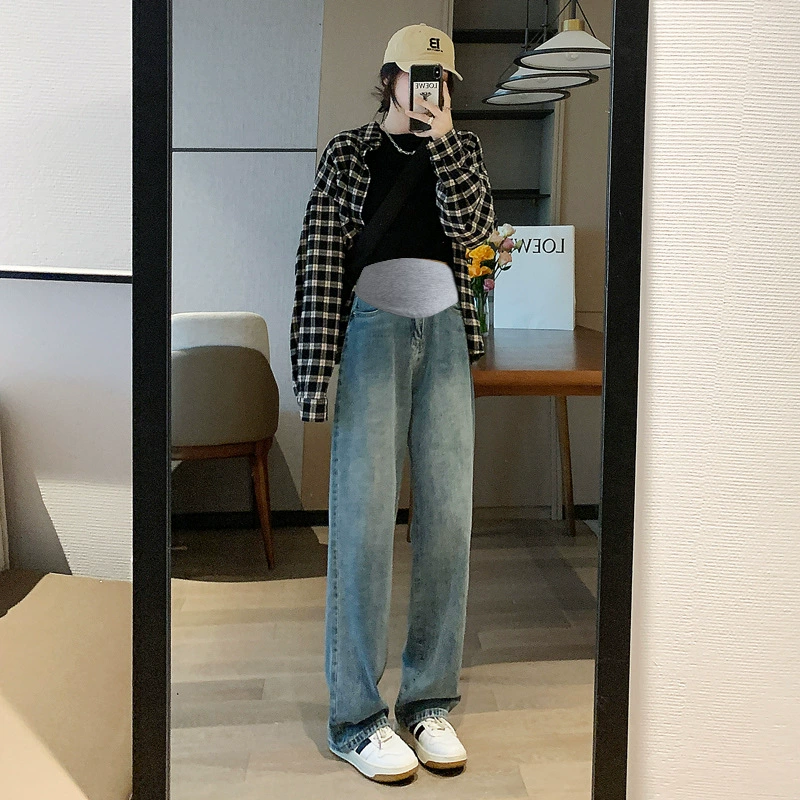 Джинсы для беременных весенняя одежда брюки для поддержки живота Весенняя верхняя одежда брюки весна и осень свободные брюки с широкими штанинами для беременных весенние повседневные брюки