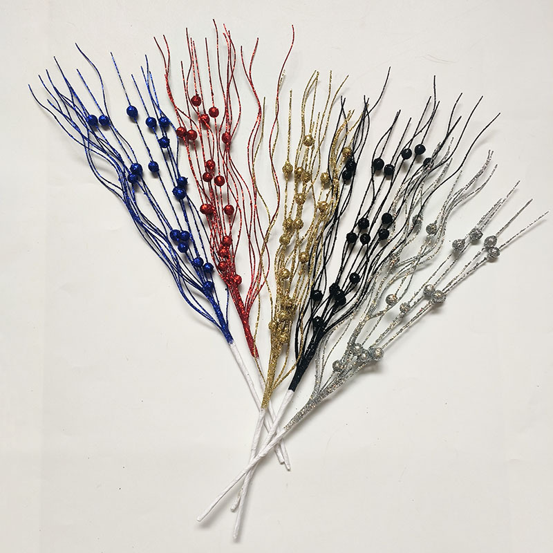 圣诞装饰品直弯丝浆果龙须泡人造闪光茎金粉球浆果串珠棒圣诞配件