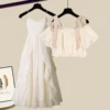 Apricot white dress, set