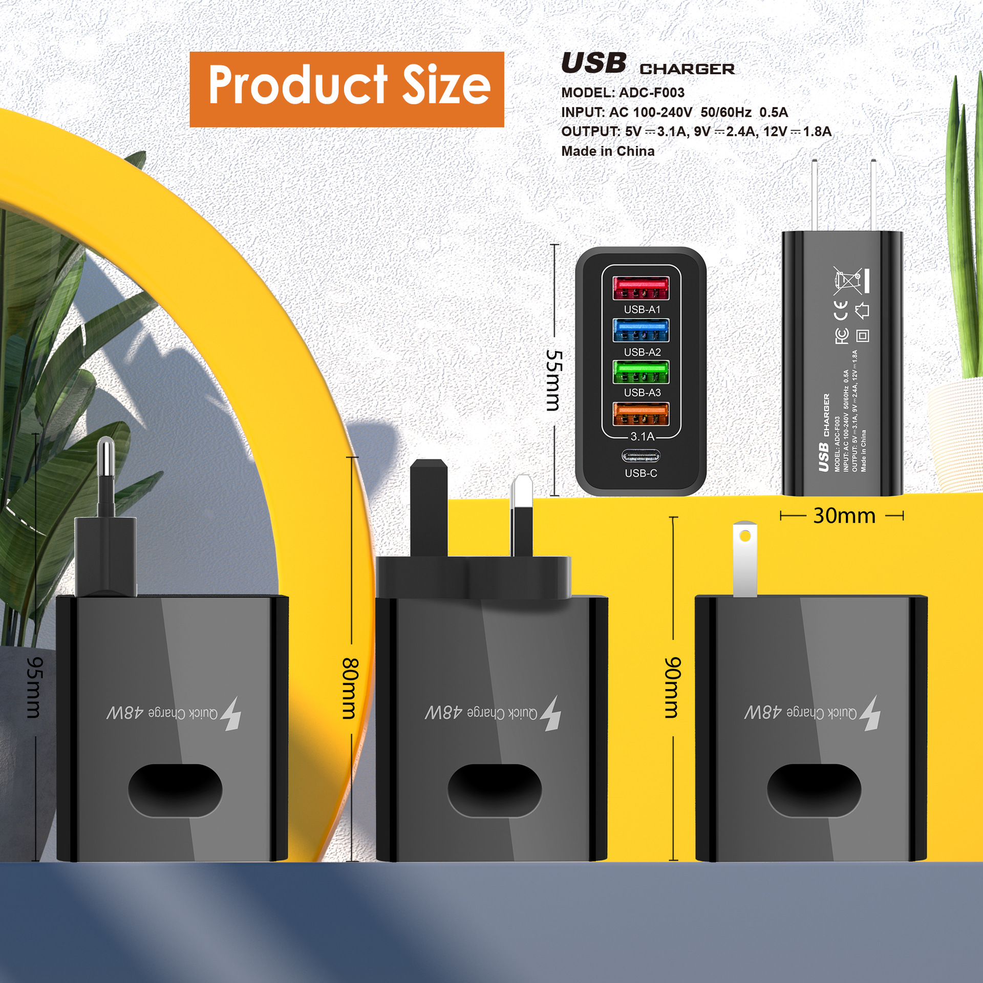Sınır ötesi yeni ürün çoklu portlu USB şarj cihazı 5v2a Avrupa tipi-c çok fonksiyonlu hızlı şarj cep telefonu PD şarj başlığı