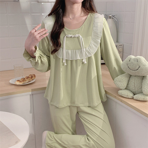 Live broadcast French palace princess style bubble wrinkle pajamas for women long-sleeved lace sweet home clothes suit manufacturer dropshipping