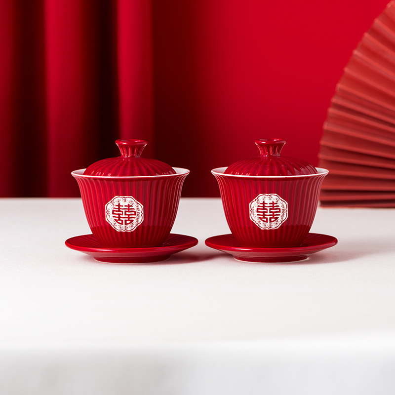 만탕시 조각 찻잔 한 쌍