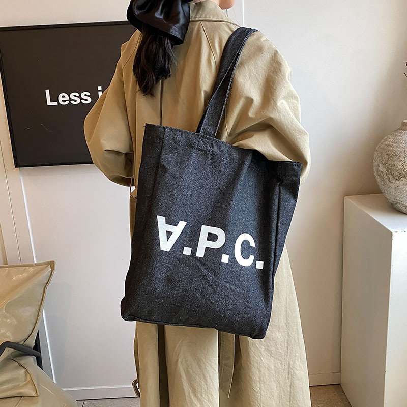 New Cross-Border Japanese and Korean Apc Denim Canvas Shopping Bag, Simple, Fashionable and Versatile Large-Capacity Tote Shoulder Bag