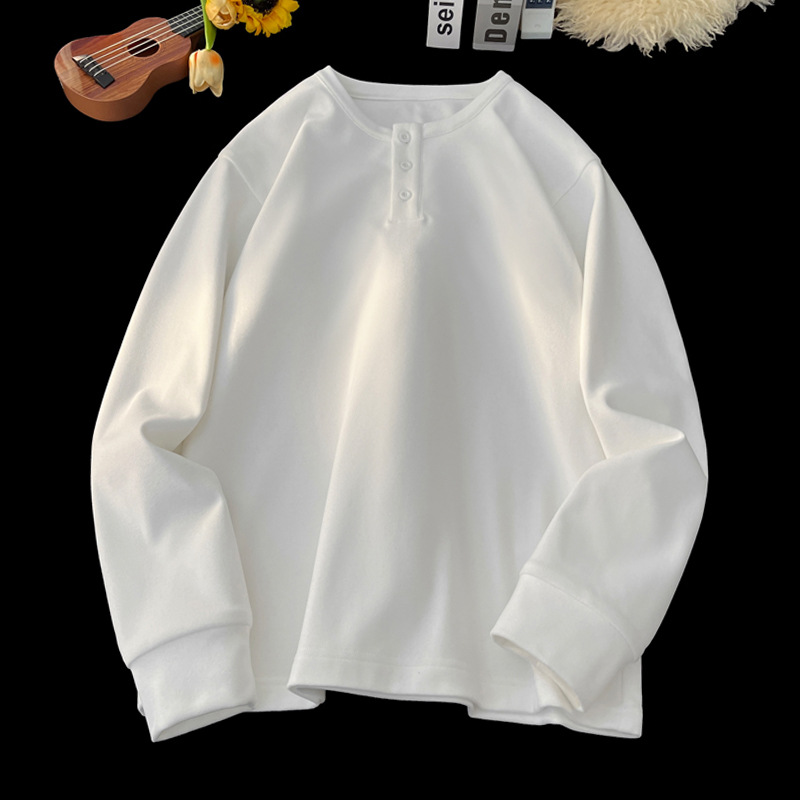 Solid Color American Style Henley Collar Sweatshirt For Men, Autumn Waffle Long Sleeve T-Shirt, High-End Cool Inner_voghion.com