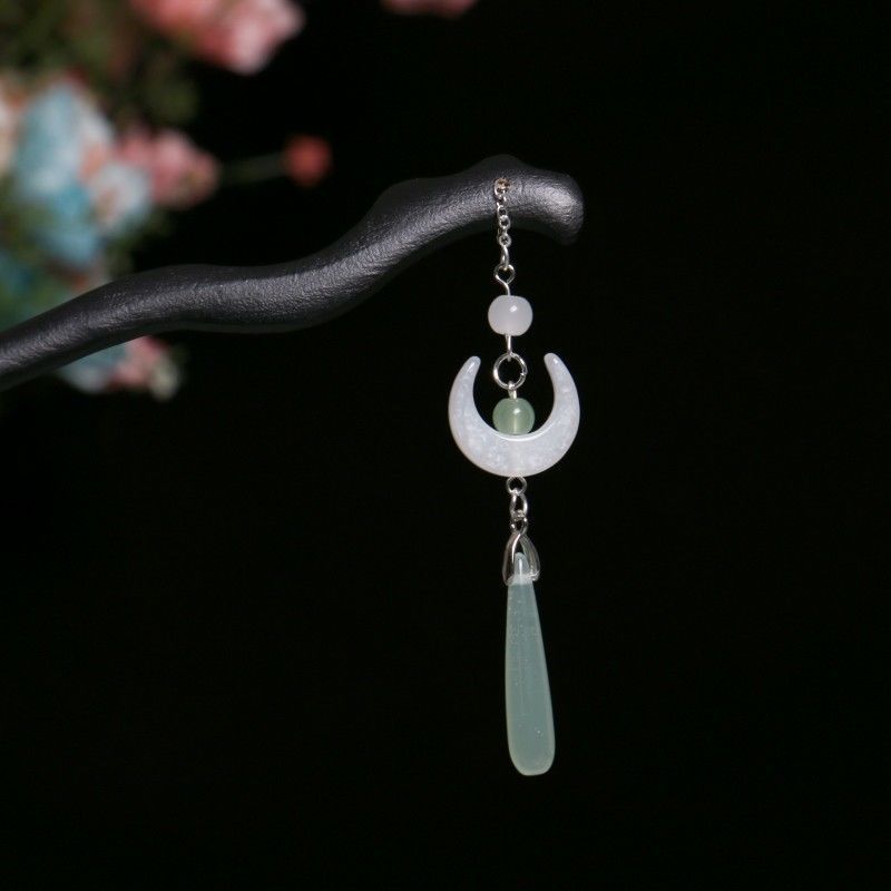 Estilo chino nuevo estilo chino Luna gota de agua palillos de madera updo simple borla horquilla