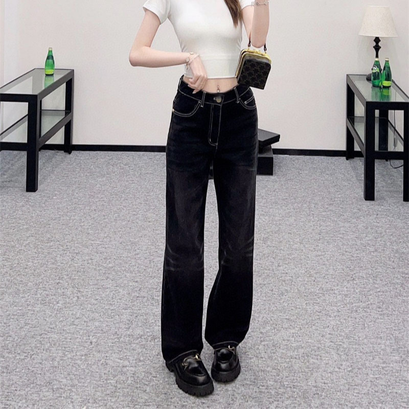 25早秋新款南油高定Cha简约休闲内里碎花拼接经典渐变色牛仔裤|undefined